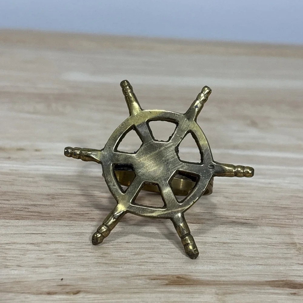 8 Brass Metal Ship Wheel Napkin Rings Nautical Decorative Table Decor Gold Tone